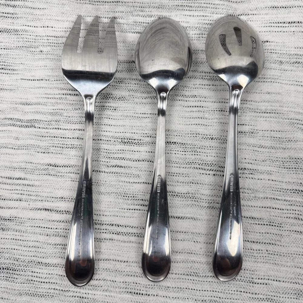 Hampton Silversmiths Stainless Steel Serving Set Spoons Fork Glossy China 195